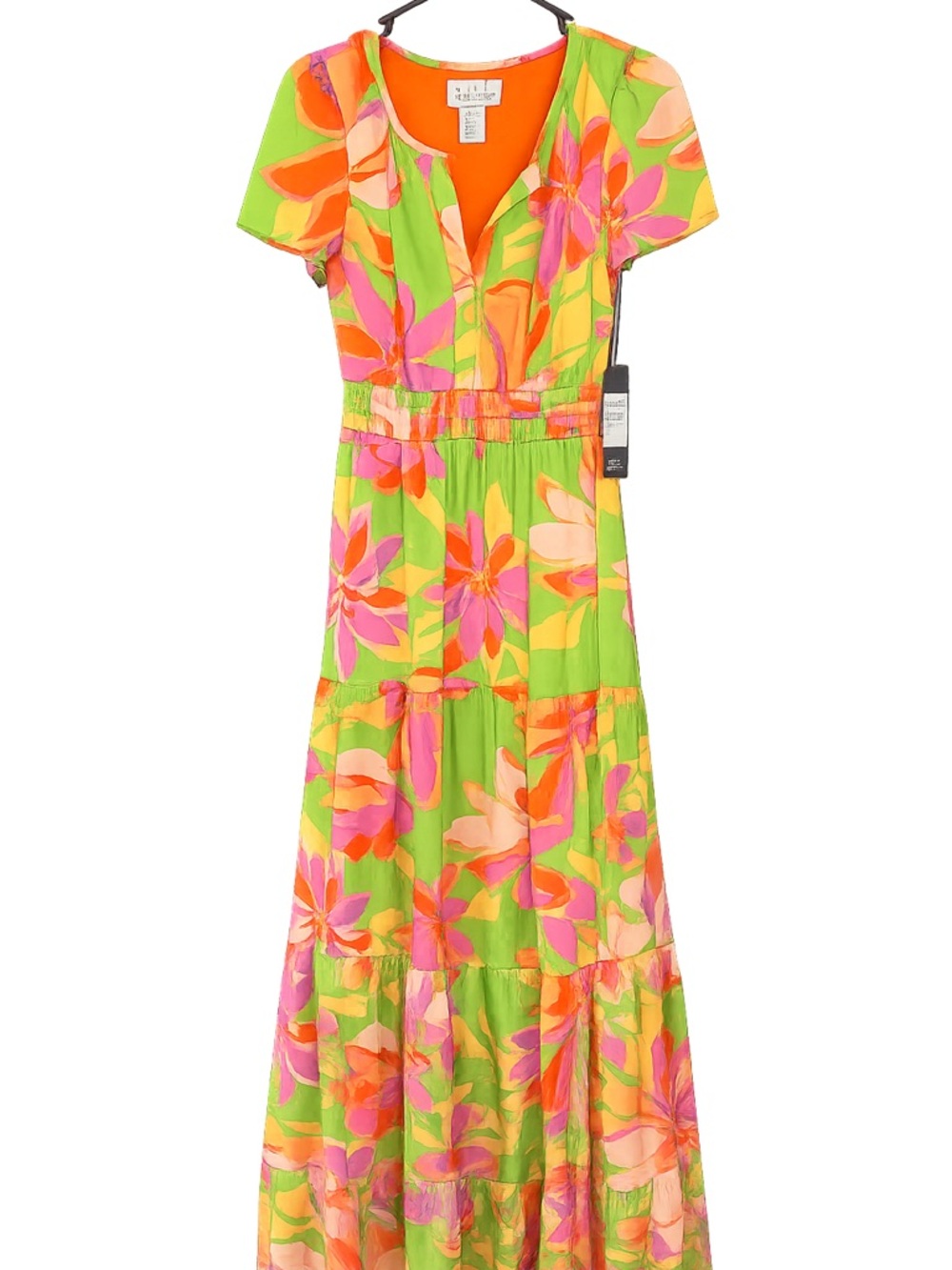Nicole Miller Floral Maxi Dress XS | Bright Tropical Tiered Resort NWT - Picture 2 of 4